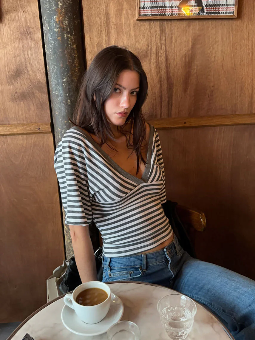 ANNIE - STRIPED V NECK TOP - Image 6