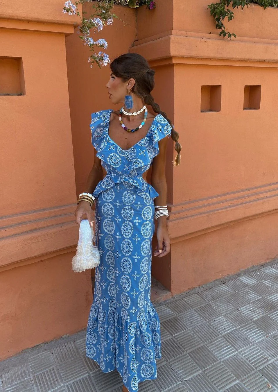 GIANNA - EMBROIDERED RUFFLE MAXI DRESS