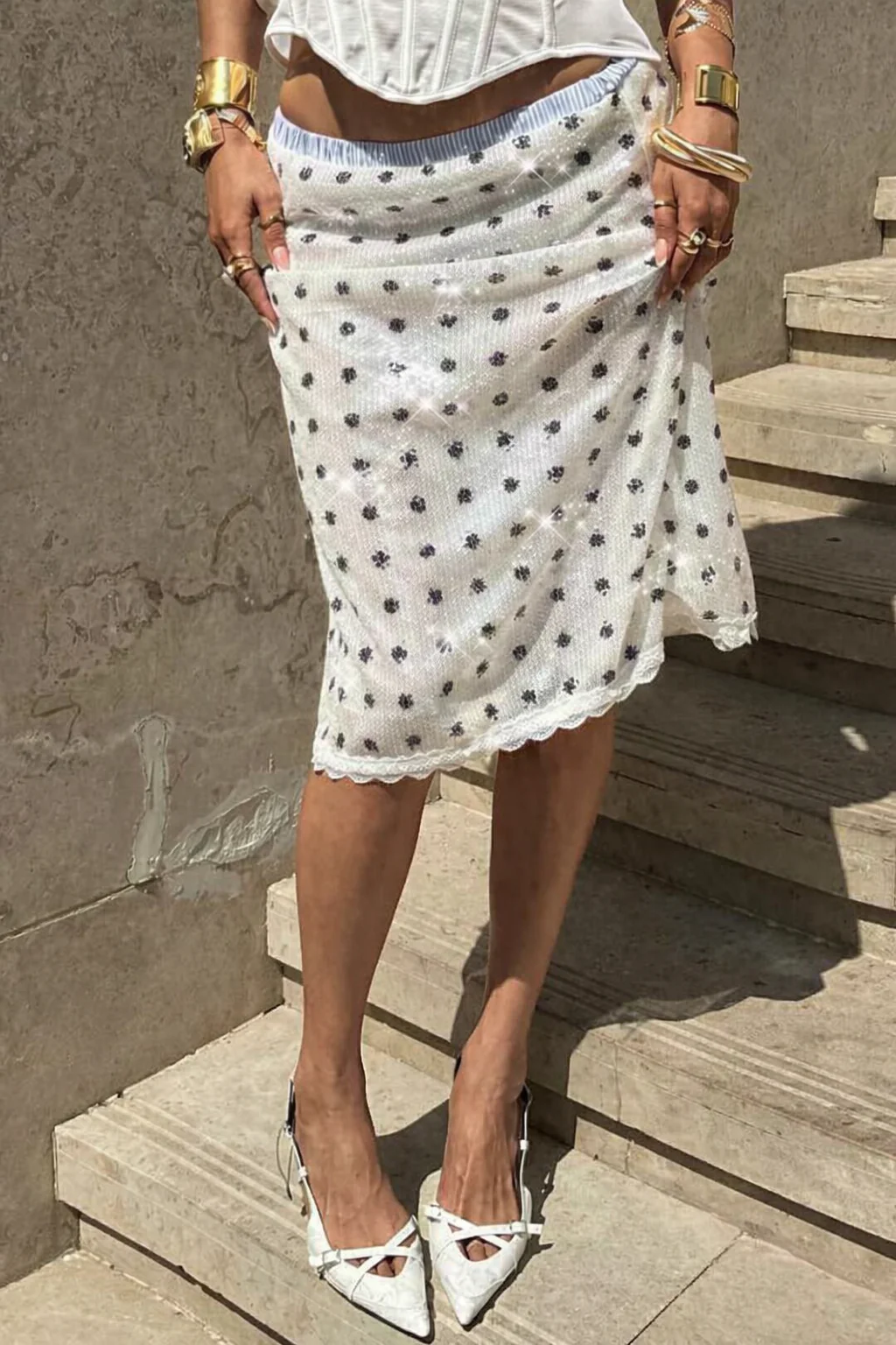 MADISON - POLKA DOT SEQUIN MIDI SKIRT - Image 3