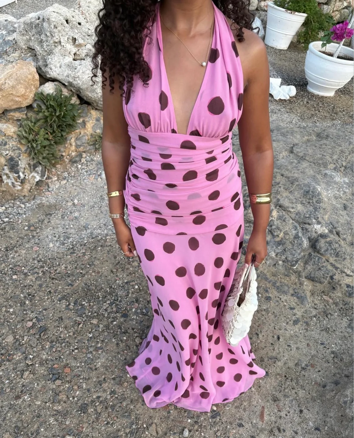 MARGOT - POLKA DOT HALTERNECK MAXI DRESS - Image 2
