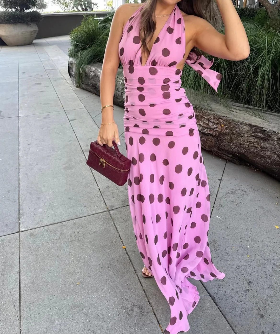 MARGOT - POLKA DOT HALTERNECK MAXI DRESS - Image 5