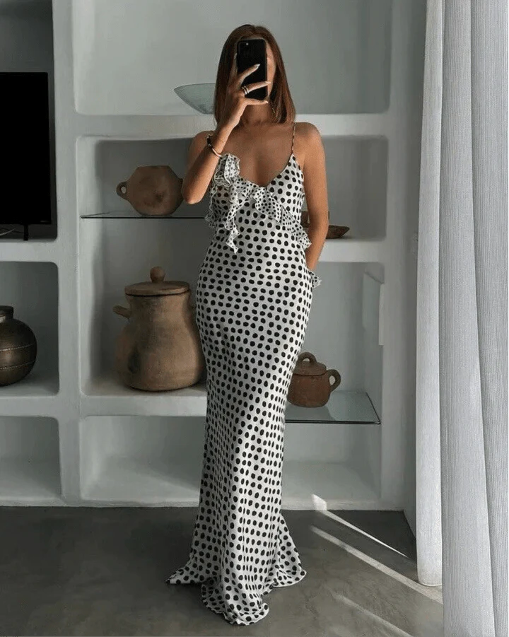 PIPPA - POLKA DOT SATIN MAXI DRESS - Image 3