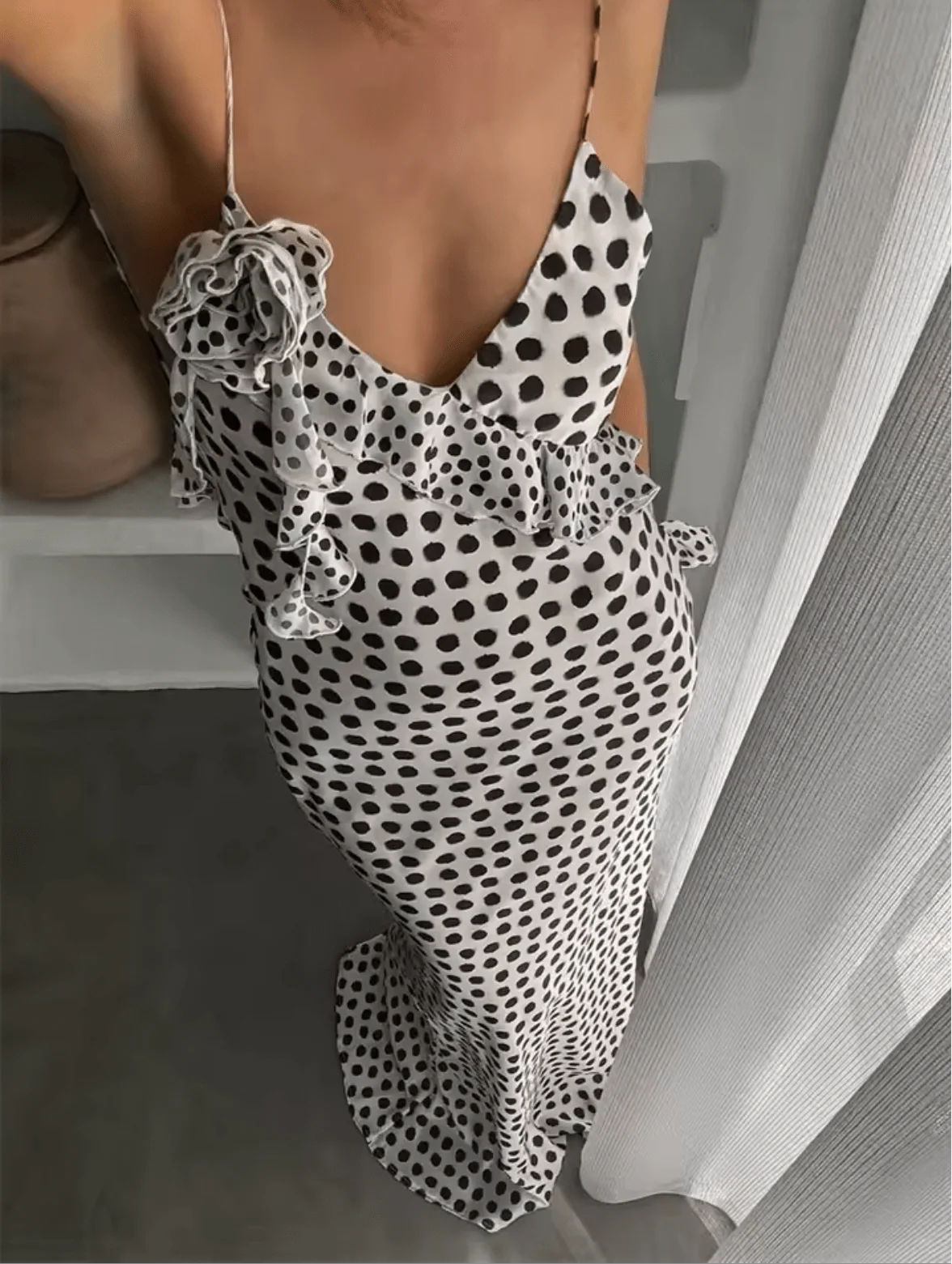 PIPPA - POLKA DOT SATIN MAXI DRESS - Image 4