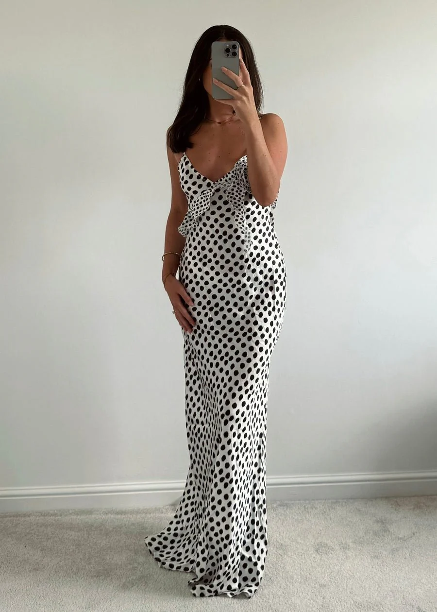 PIPPA - POLKA DOT SATIN MAXI DRESS - Image 5