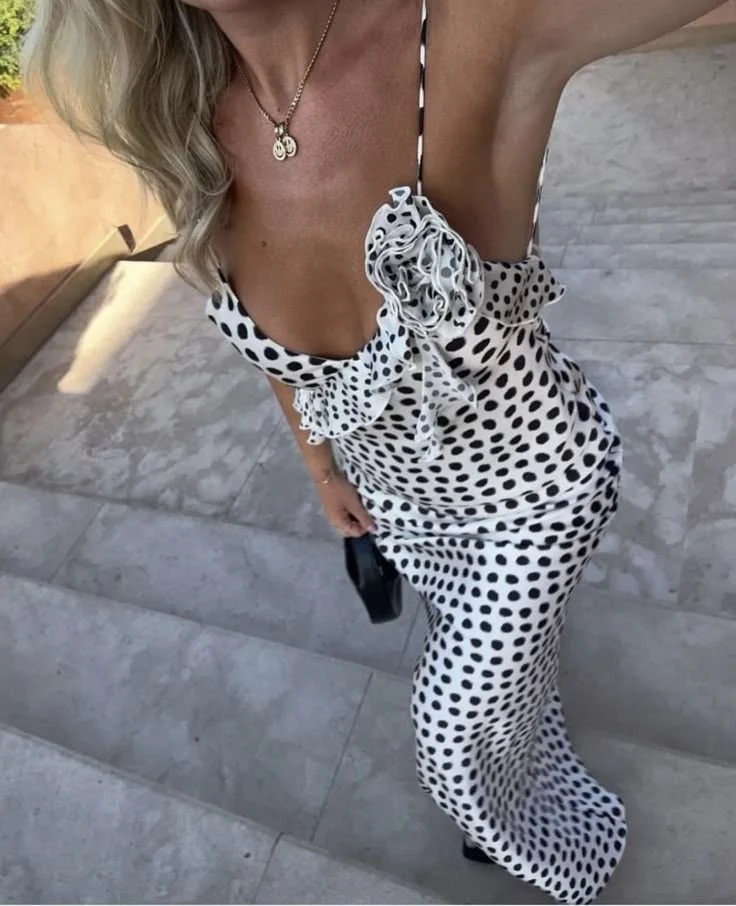 PIPPA - POLKA DOT SATIN MAXI DRESS - Image 6