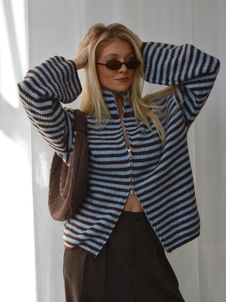 SADIE - STRIPED ZIPPER CARDIGAN - Image 3