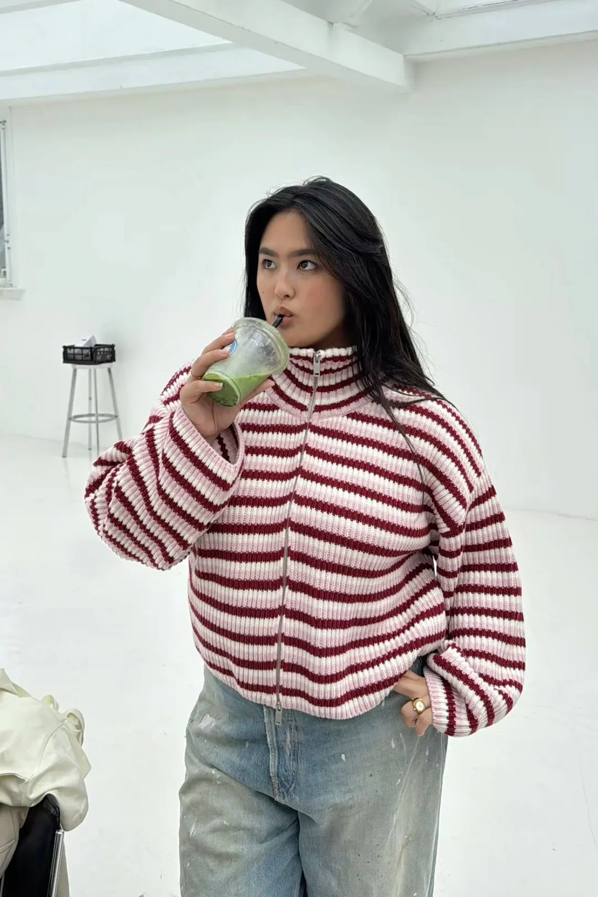 SADIE - STRIPED ZIPPER CARDIGAN - Image 7