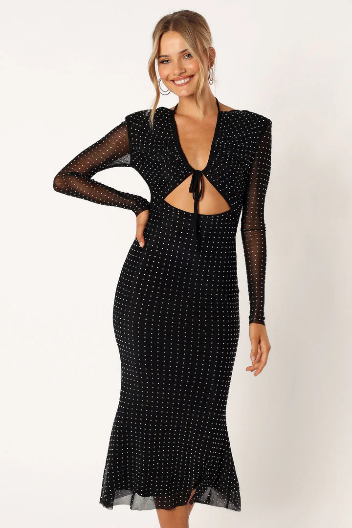 VIVIENNE - EMBELLISHED TIE FRONT MIDI DRESS - Image 6